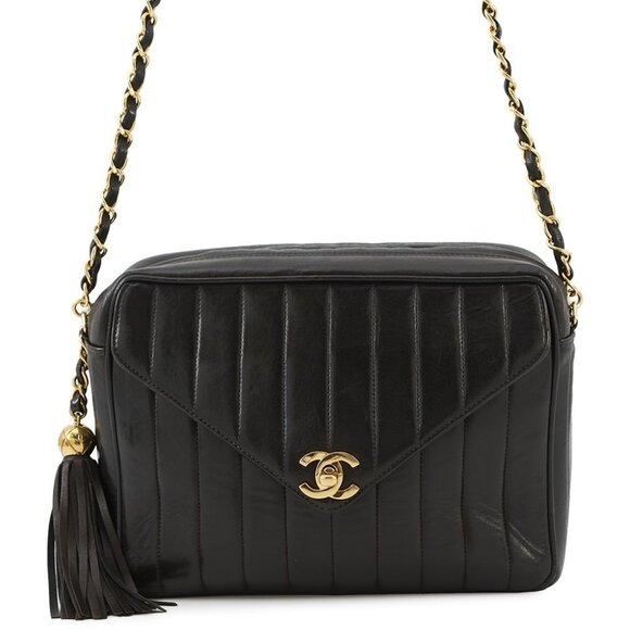 CHANEL Handbags - CHANEL Mademoiselle Chain Shoulder Bag with Tassel Bag Charm Lambskin Black